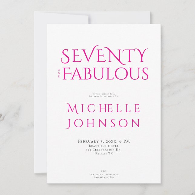Seventy and Fabulous Minimal 70th Birthday Party Inbjudningar (Framsida)