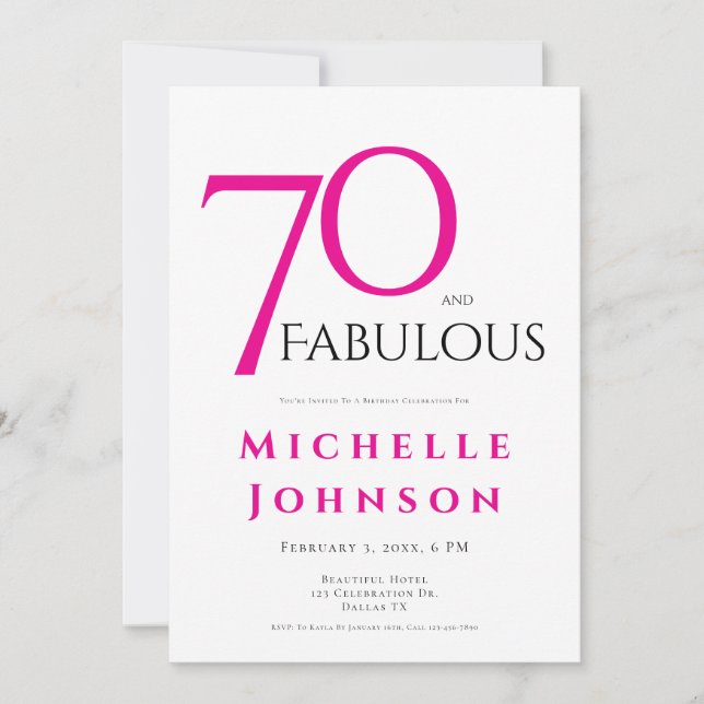 Seventy and Fabulous Minimal Pink 70th Birthday Inbjudningar (Framsida)