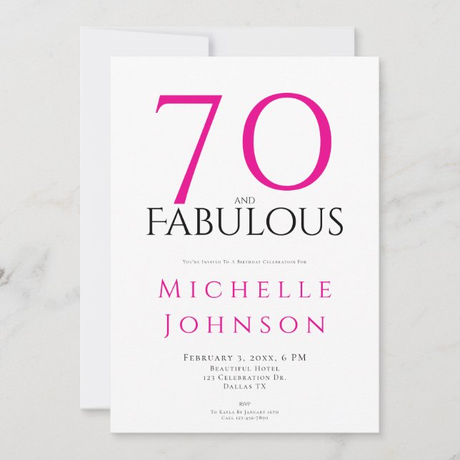 Seventy and Fabulous Minimal Pink 70th Birthday Inbjudningar (Framsida)