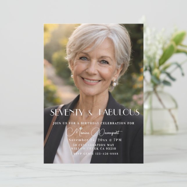 Seventy and Fabulous Photo 70th Birthday Party Inbjudningar (Stående Fram)