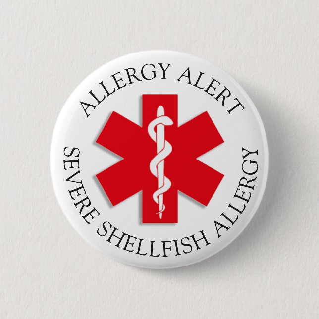 Severe SHELLFISH Allergy Alert Button Knapp (Framsida)