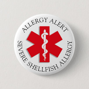 Severe SHELLFISH Allergy Alert Button Knapp