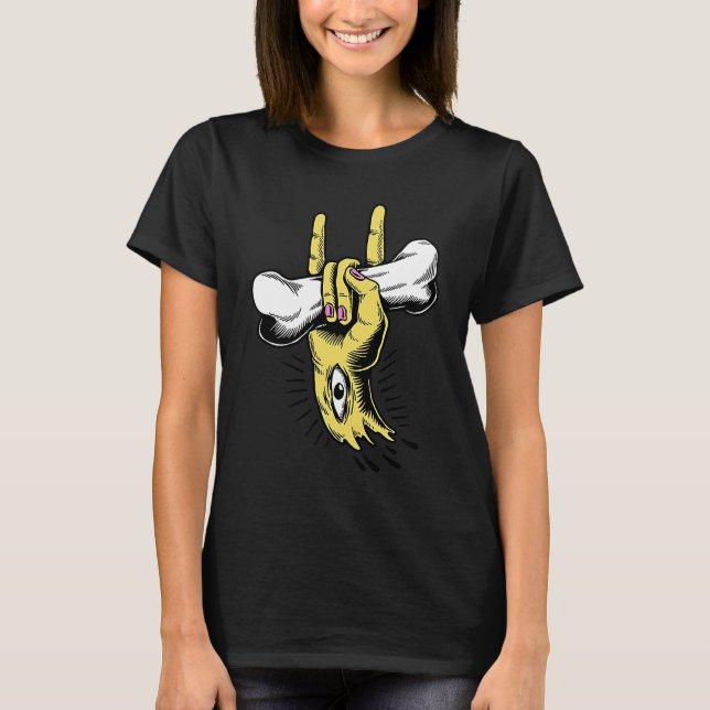 Severed Devil Horns Hand With Eye Holding a Bone T Shirt (Framsida)