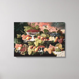 Severin Roesen - Två-Tiered stilleben med frukt Canvastryck