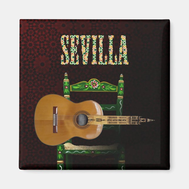 Sevilla Guitarra española con Giralda de Sevilla Magnet (Framsidan)