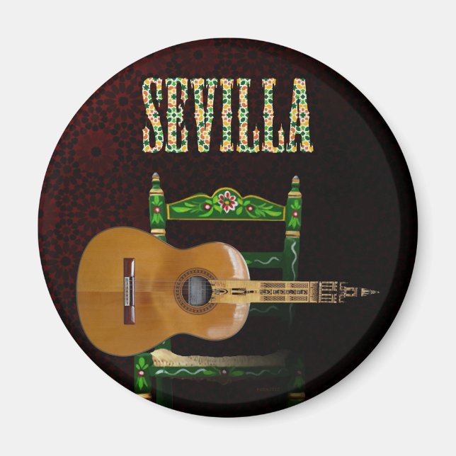 Sevilla Guitarra española con Giralda de Sevilla Magnet (Framsidan)