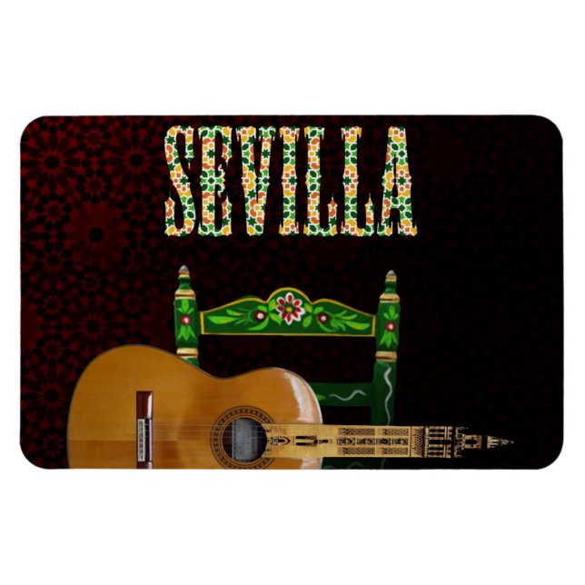 Sevilla Guitarra española con Giralda de Sevilla Magnet (Horisontell)