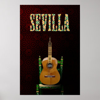 SEVILLA. Guitarra flamenca con Giralda de Sevilla. Poster
