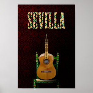 SEVILLA. Guitarra flamenca con Giralda de Sevilla. Poster