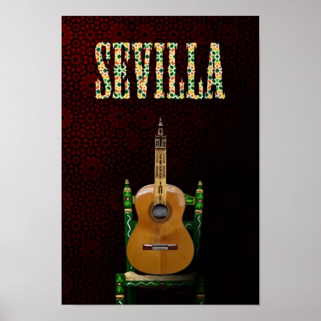 SEVILLA. Guitarra flamenca con Giralda de Sevilla. Poster (Framsidan)