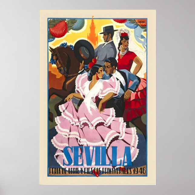 Sevilla Seville Spanien Espania Iberia Vintage Poster (Framsidan)