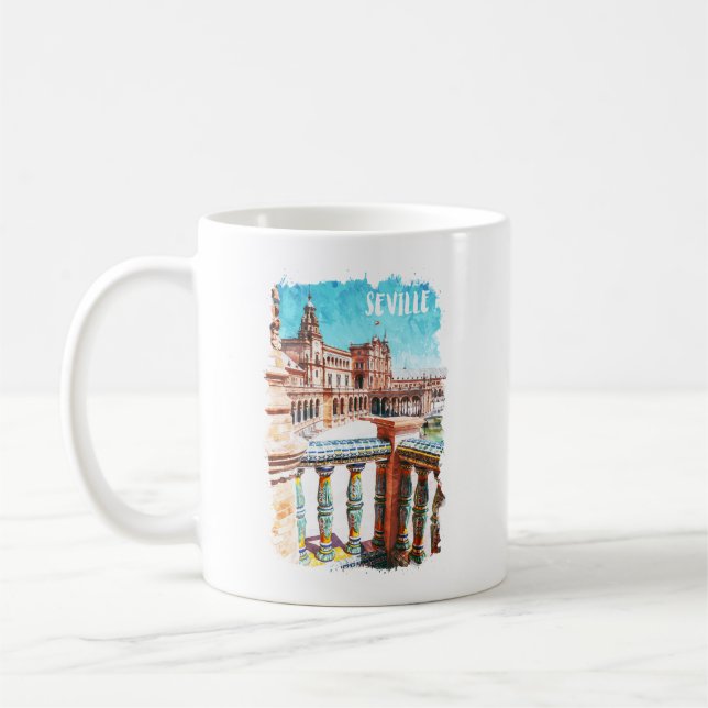 Sevilla Spain Architecture Watercolor Kaffemugg (Vänster)