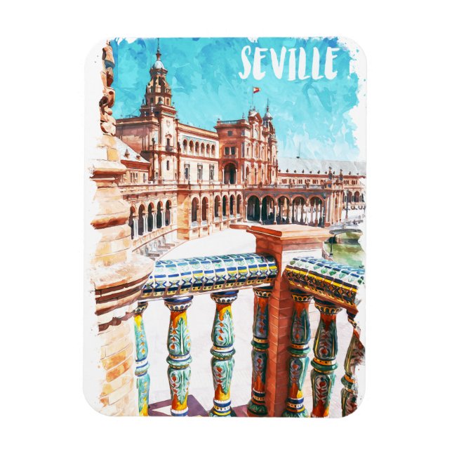 Sevilla Spain Architecture Watercolor Magnet (Vertikal)