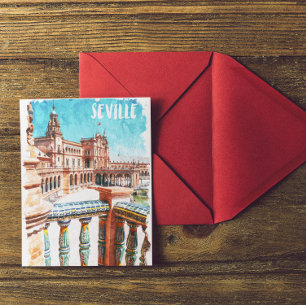 Sevilla Spain Architecture Watercolor Vykort