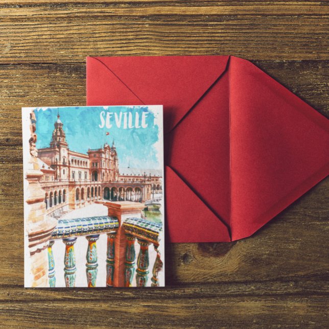 Sevilla Spain Architecture Watercolor Vykort (seville spain architecture postcard)