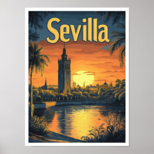 Sevilla Spain Art Vintage resor Illustration Poster