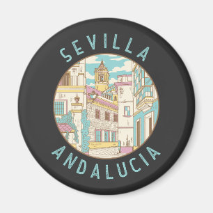 Sevilla Spain Distress Circle Magnet