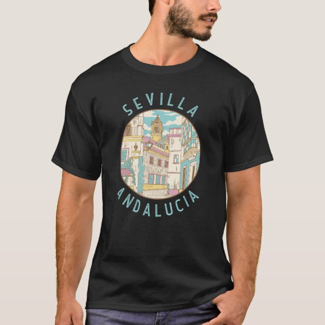 Sevilla Spain Distress Circle T Shirt (Framsida)