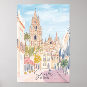 Sevilla Spain Gouache Paint Illustration Travel Poster