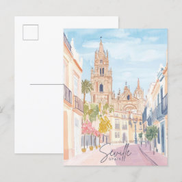 Sevilla Spain Gouache Paint Illustration Travel Vykort