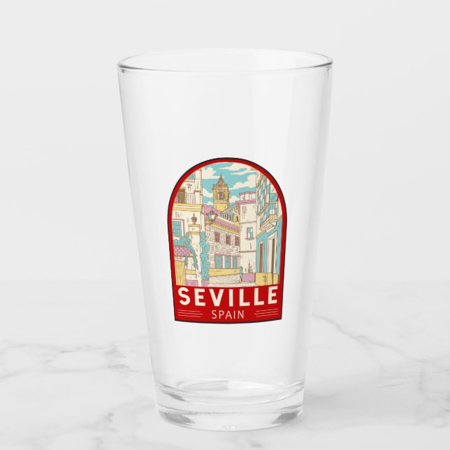 Sevilla Spain Travel Retro Emblem Glaskopp (Framsida)