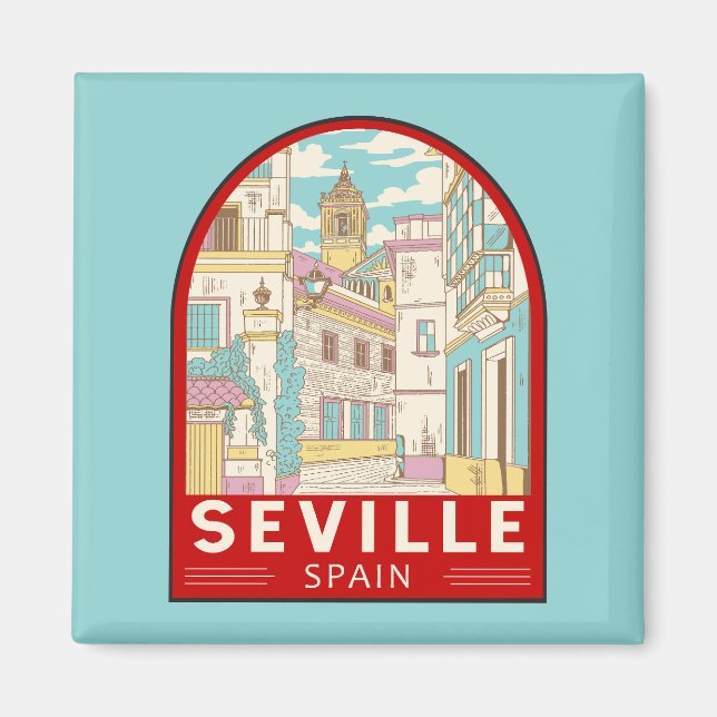 Sevilla Spain Travel Retro Emblem Magnet (Framsidan)
