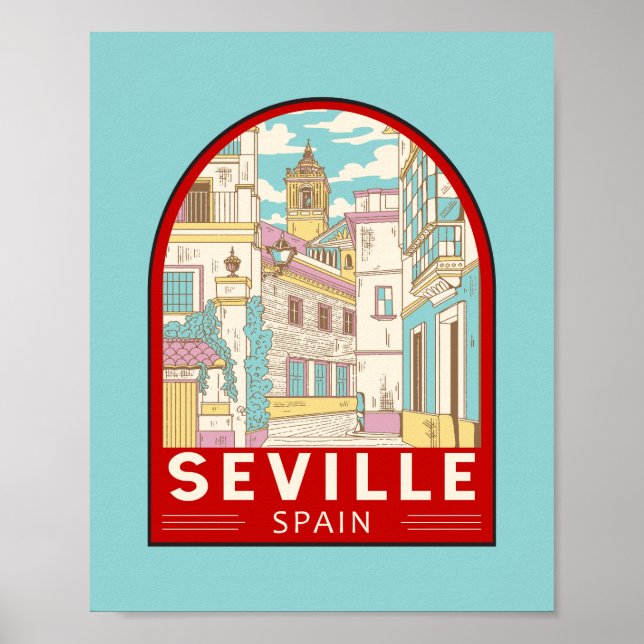 Sevilla Spain Travel Retro Emblem Poster (Framsidan)