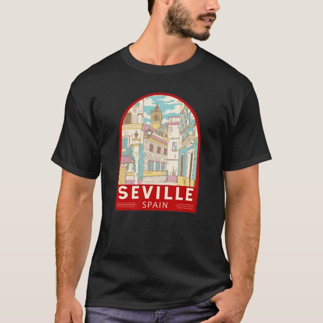 Sevilla Spain Travel Retro Emblem T Shirt (Framsida)