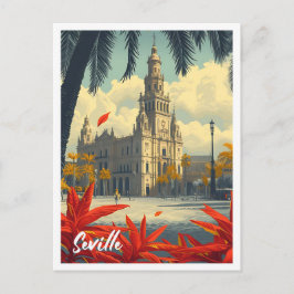 Sevilla Spain Vintage Artistic Travel Illustration Vykort