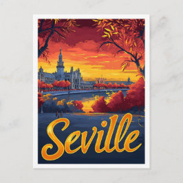 Sevilla Spain Vintage Artistic Travel Illustration Vykort