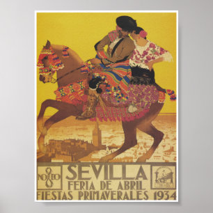 Sevilla Spanien 1934 april Fair Vintage resor Poster
