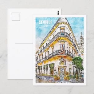 Sevilla Spanien Berömd Resa Akvarell Skiss Vykort