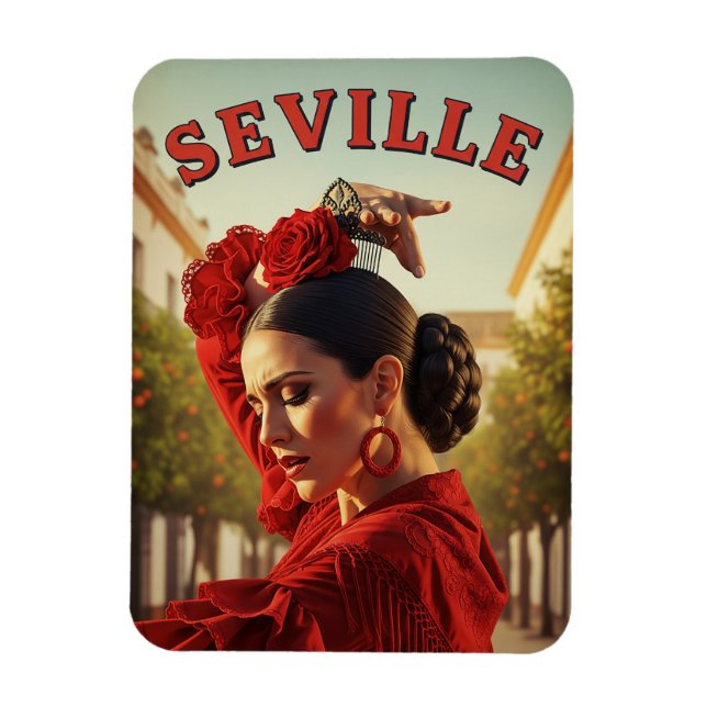 Sevilla Spanien Flamenco Dancer in Red Magnet (Vertikal)