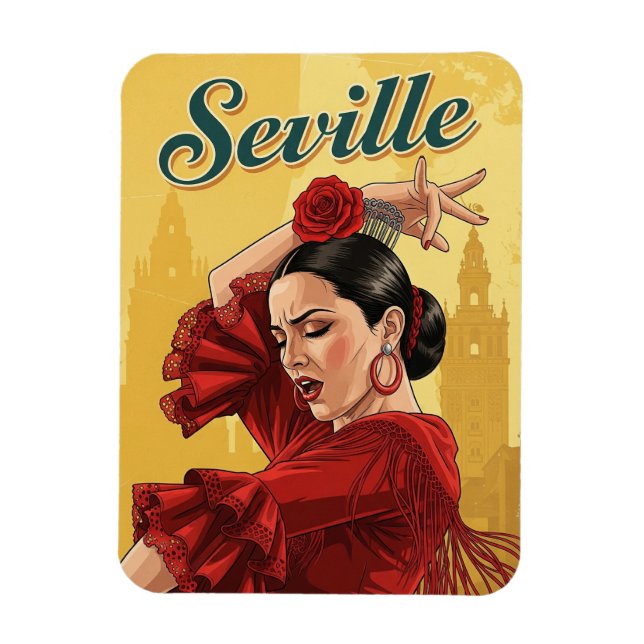 Sevilla Spanien Flamenco Dancer in Red Magnet (Vertikal)