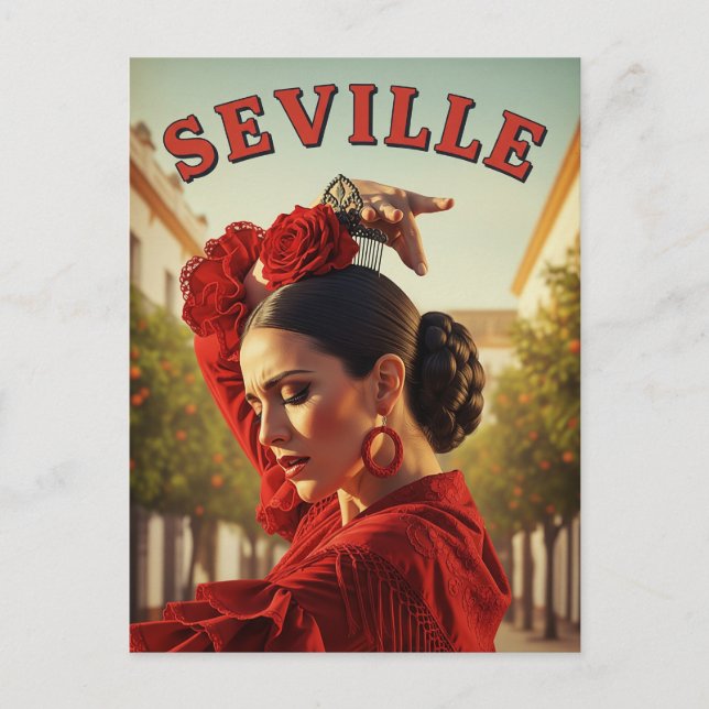 Sevilla Spanien Flamenco Dancer in Red Vykort (Framsida)
