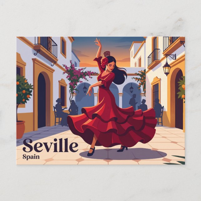 Sevilla Spanien Flamenco-dansare i röd Spanien Vykort (Framsida)