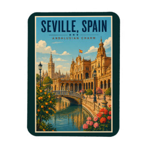 Sevilla Spanien Illustration Resa Konst Vintage Magnet