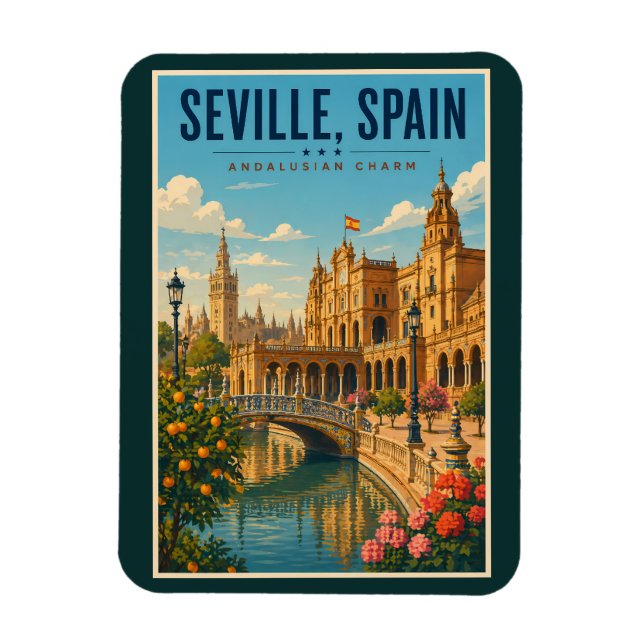 Sevilla Spanien Illustration Resa Konst Vintage Magnet (Vertikal)