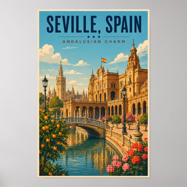 Sevilla Spanien Illustration Resa Konst Vintage Poster (Framsidan)
