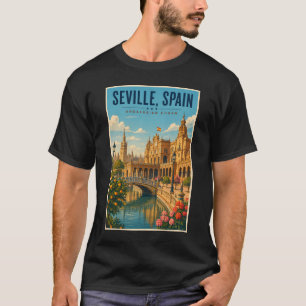 Sevilla Spanien Illustration Resa Konst Vintage T Shirt