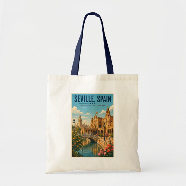 Sevilla Spanien Illustration Resa Konst Vintage Tygkasse (Framsidan)