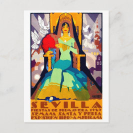 Sevilla, Spanien, kvinna i traditionell klänning Vykort