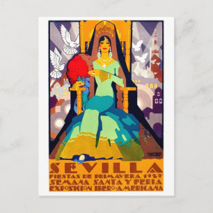 Sevilla, Spanien, kvinna i traditionell klänning Vykort