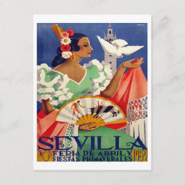 Sevilla, Spanien, kvinna med vit duva, vintage Vykort