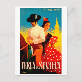 Sevilla, Spanien, par på häst, vintage resor Vykort