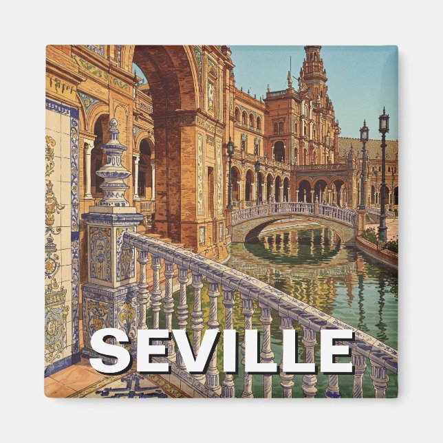 Sevilla Spanien Plaza de Espana Magnet (Framsidan)