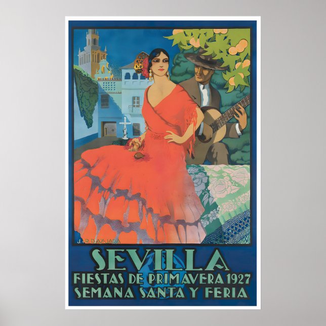 Sevilla Spanien Resaaffisch Spansk Present Festiva Poster (Framsidan)