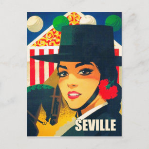 Sevilla, Spanien, spansk flicka med svart hatt Vykort