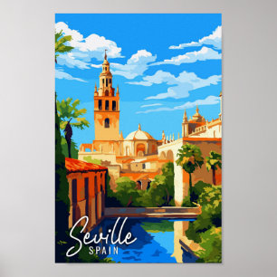 Sevilla Spanien vintage resor illustration Poster