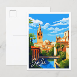 Sevilla Spanien vintage resor illustration Vykort